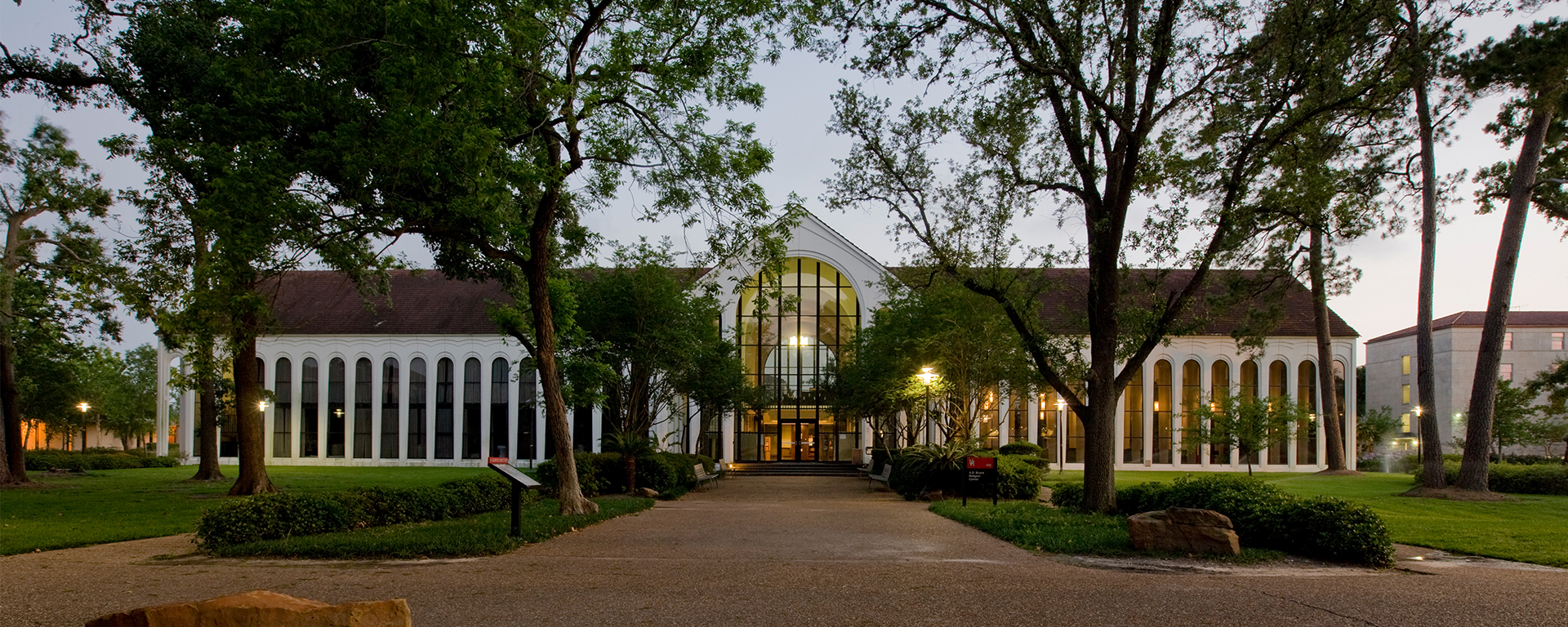 exterior of the religion center during night time