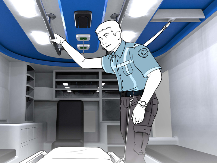 Medic Restraint System within the patient compartment