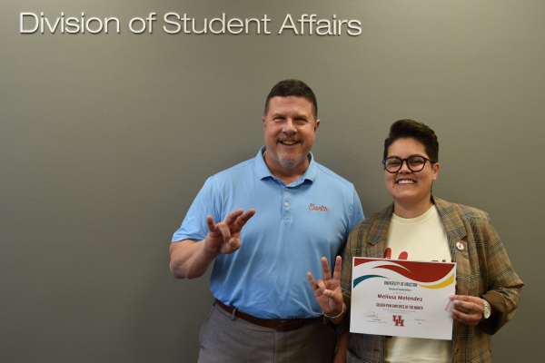 Melissa Meléndez (Right), CARE Manager for the Dean of Students, pictured with Vice Chancellor/Vice President for Student Affairs, Dr. Paul Kittle.