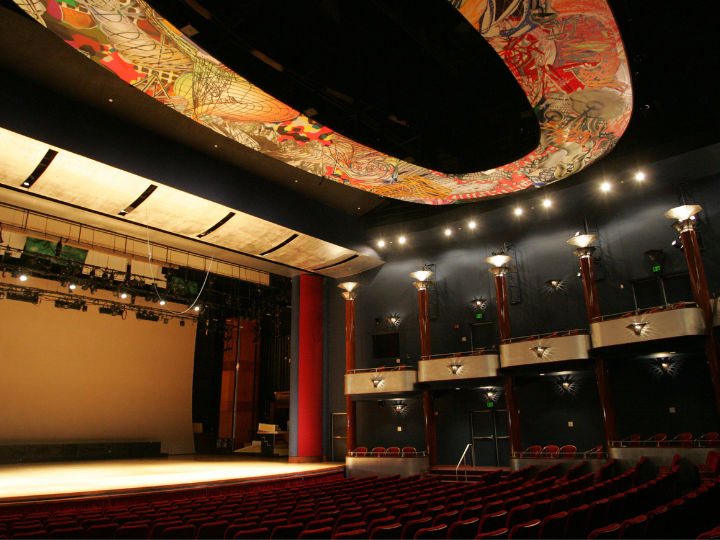 Moores Opera House stage and ceiling art