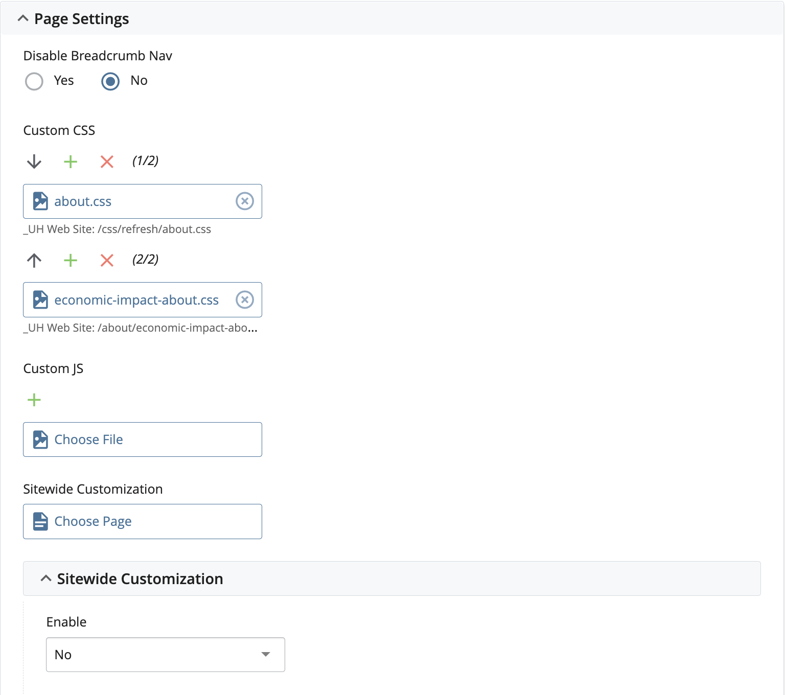 Page settings in CMS.