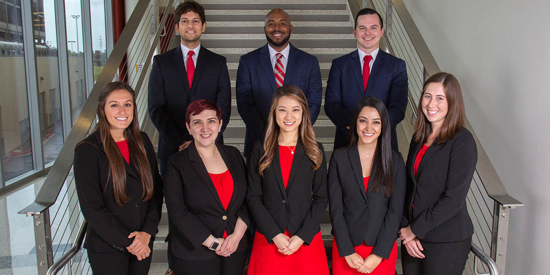 Photo of M.S. students on stairs